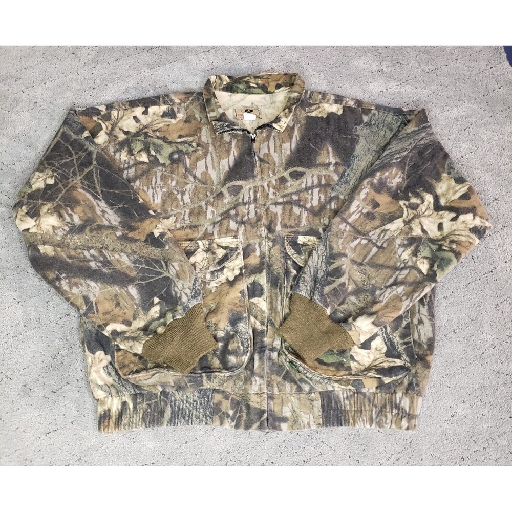 VTG Mossy Oak Jacket Mens XL Camo Zip Up Mock Neck Hunting Pockets Made in USA